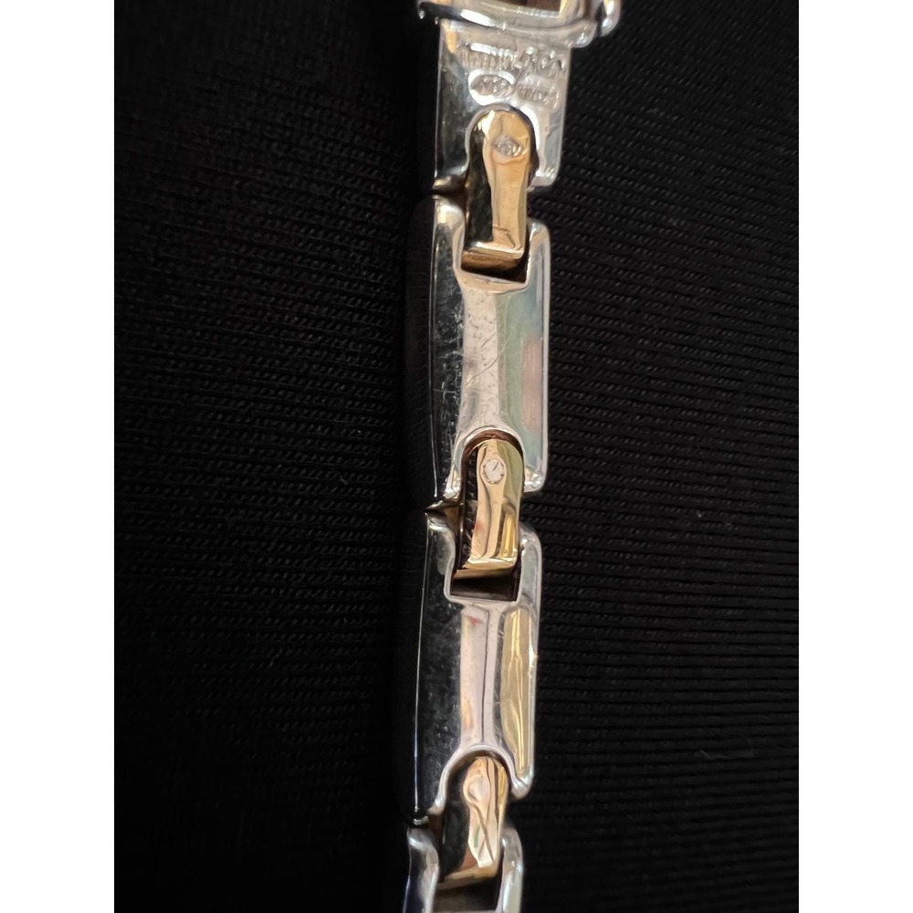 VTG TIFFANY & CO 925-750 Two Tone H Bar Flat Mechanical Link Necklace - Picture 6 of 12